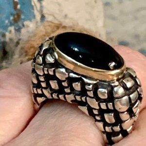 DIAN MALOUF 14K STERLING SILVER ONYX RING SZ 7